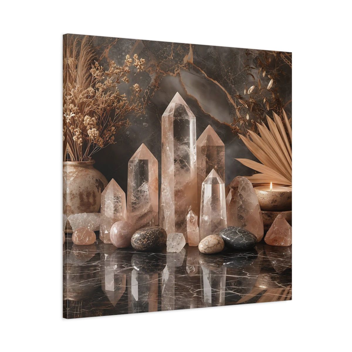 Main Mockup. Nature Crystals Pink Brown Crystals shown as stretched canvas wall art