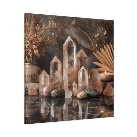 Main Mockup. Nature Crystals Pink Brown Crystals shown as stretched canvas wall art