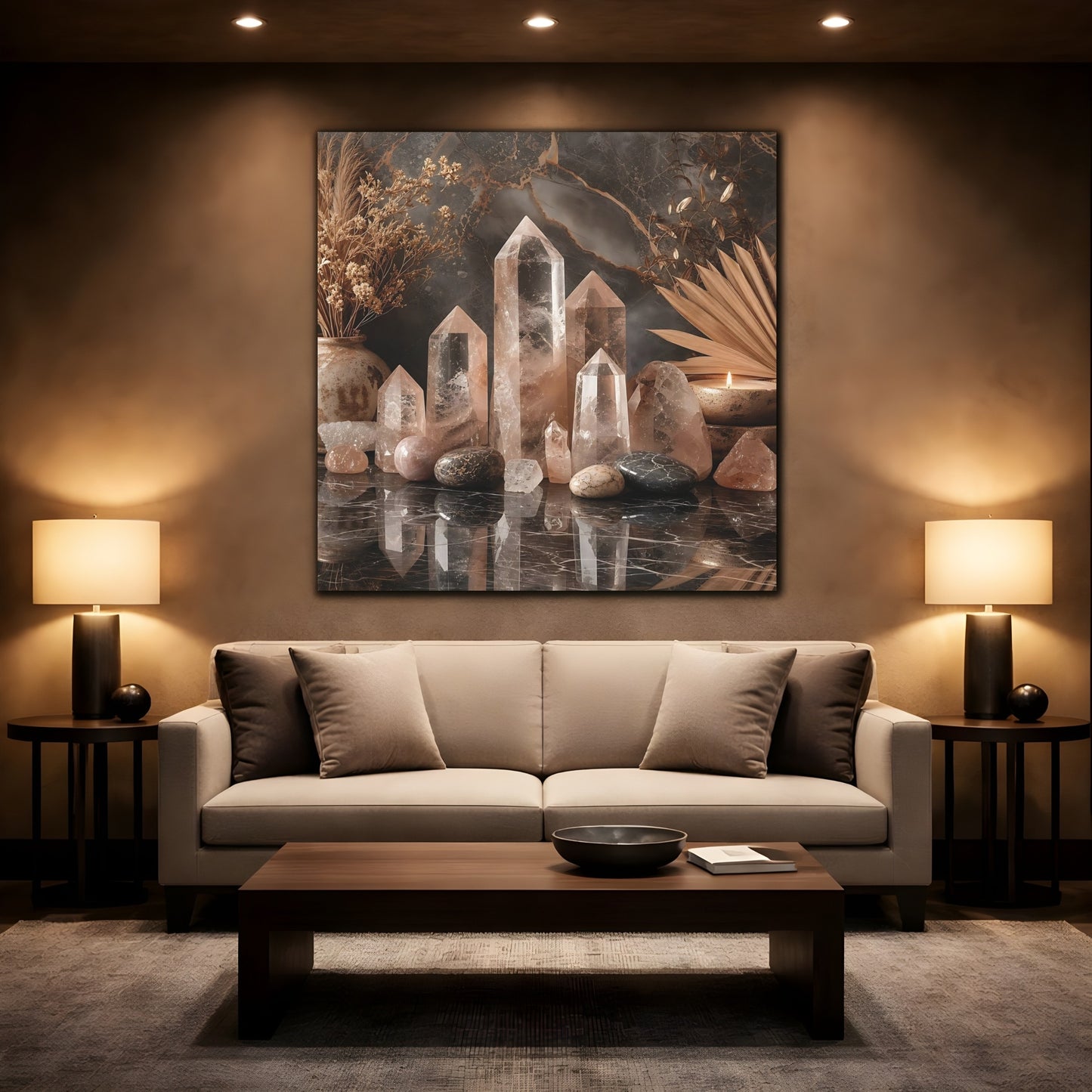 Mockup 2. Nature Crystals Pink Brown Crystals shown as stretched canvas wall art