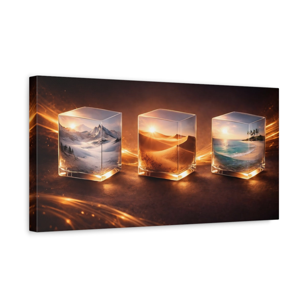 Side Mockup 3. Nature Nature Cubes Golden Nature shown as stretched canvas wall art