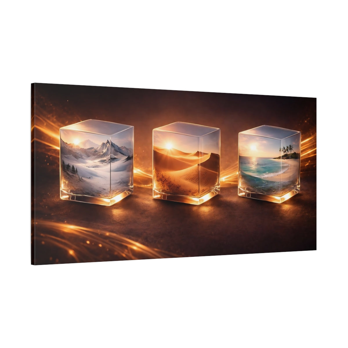 Side Mockup 2. Nature Nature Cubes Golden Nature shown as stretched canvas wall art