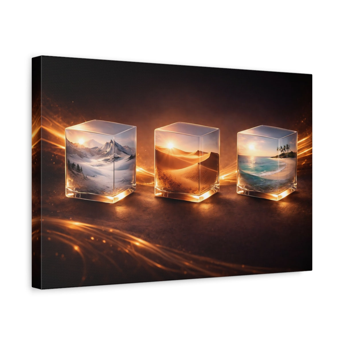 Side Mockup 4. Nature Nature Cubes Orange Glow shown as stretched canvas wall art