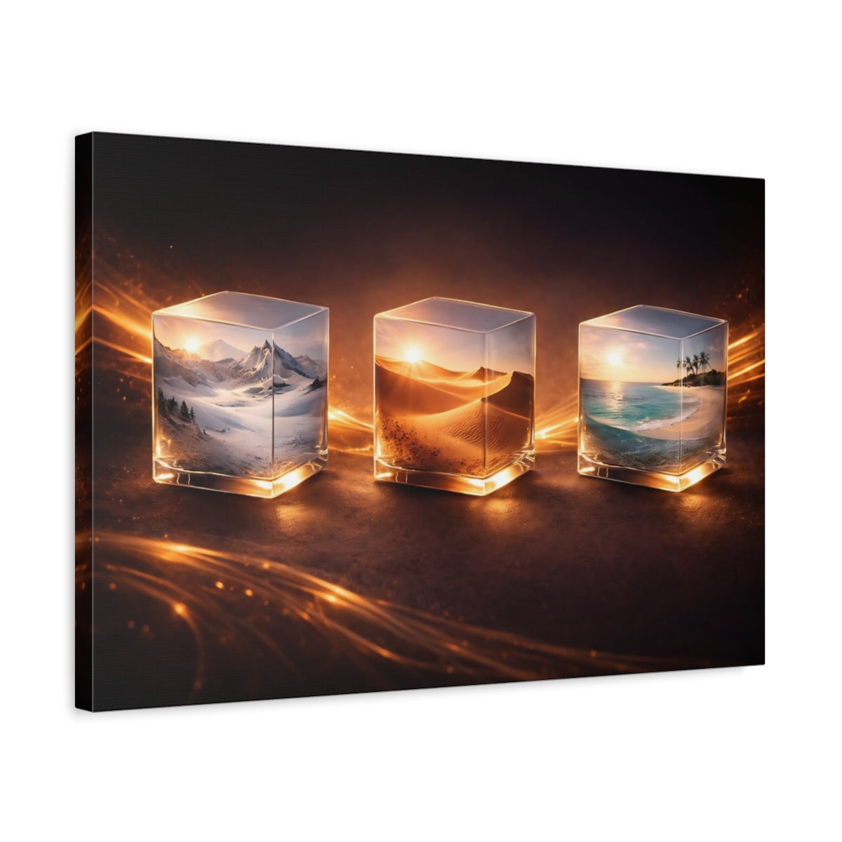 Side Mockup 3. Nature Nature Cubes Orange Glow shown as stretched canvas wall art