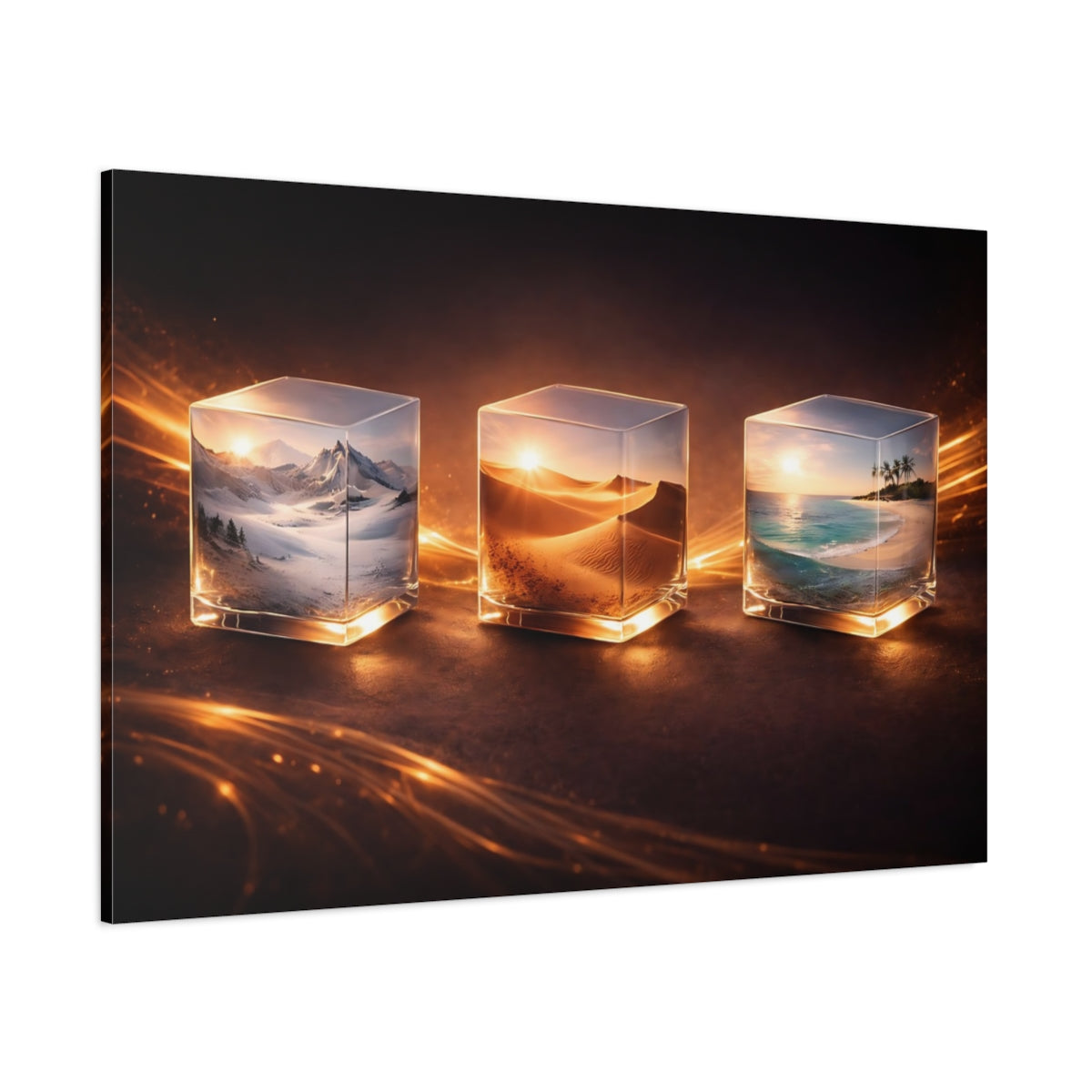 Side Mockup 1. Nature Nature Cubes Orange Glow shown as stretched canvas wall art