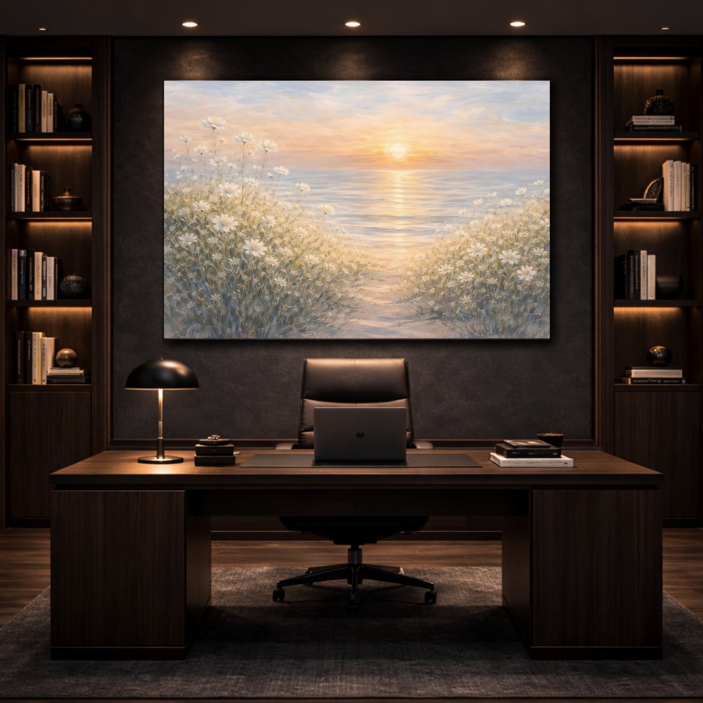 Nature Daisies Daisy Ocean Sunset shown as front canvas room wall art
