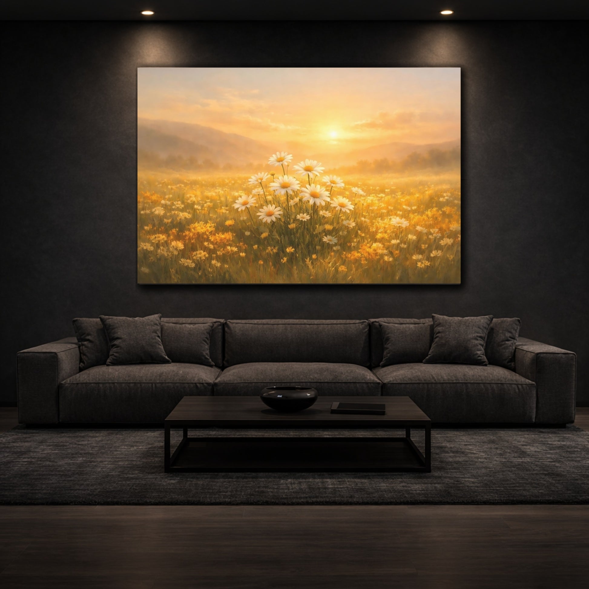 Nature Daisies Golden Daisy Field shown as front canvas room wall art