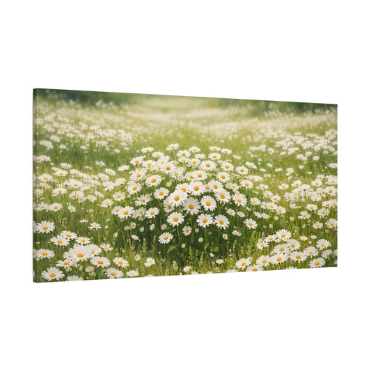 Main Mockup. Nature Daisies White Daisies Field shown as stretched canvas wall art