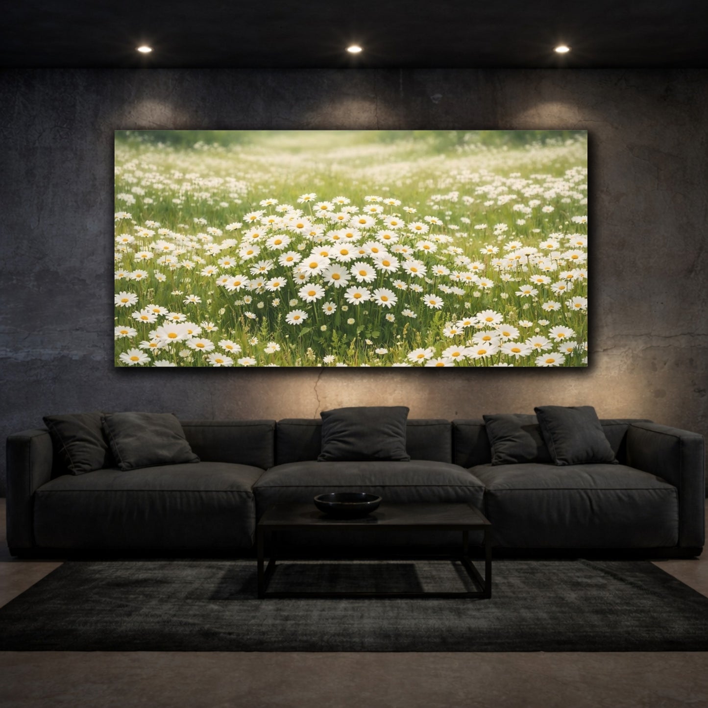 Mockup 2. Nature Daisies White Daisies Field shown as stretched canvas wall art