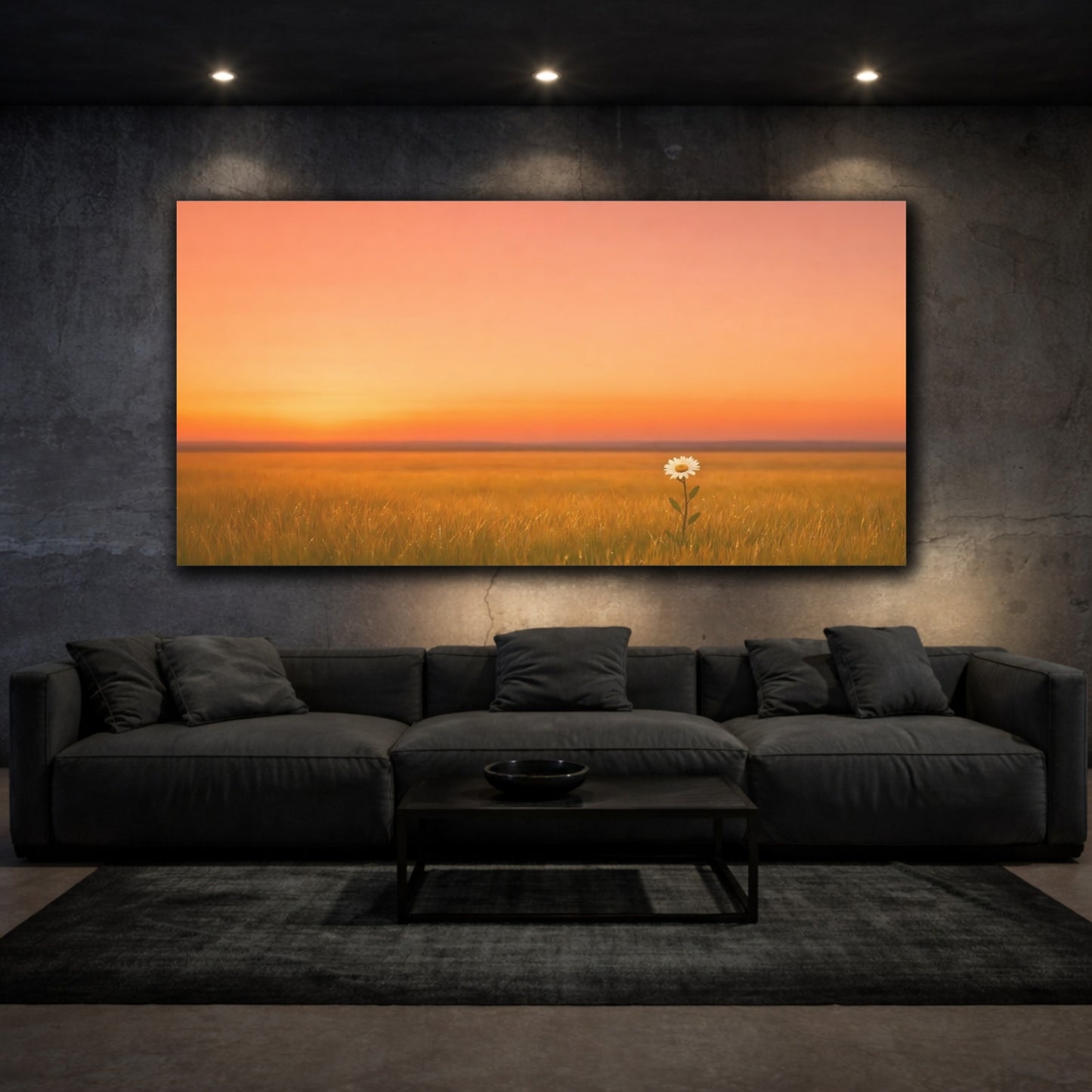 Mockup 2. Nature Daisy Flower Daisy Sunset Field shown as stretched canvas wall art