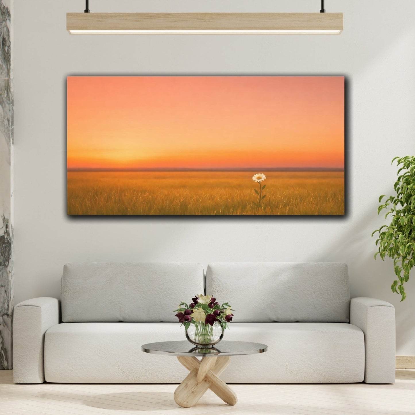 Nature Daisy Flower Sunset Field - Canvas Wall Art Print - YesArtYes