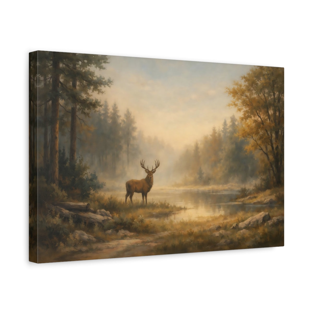 Side Mockup 4. Nature Deer Autumn Forest Deer shown as stretched canvas wall art