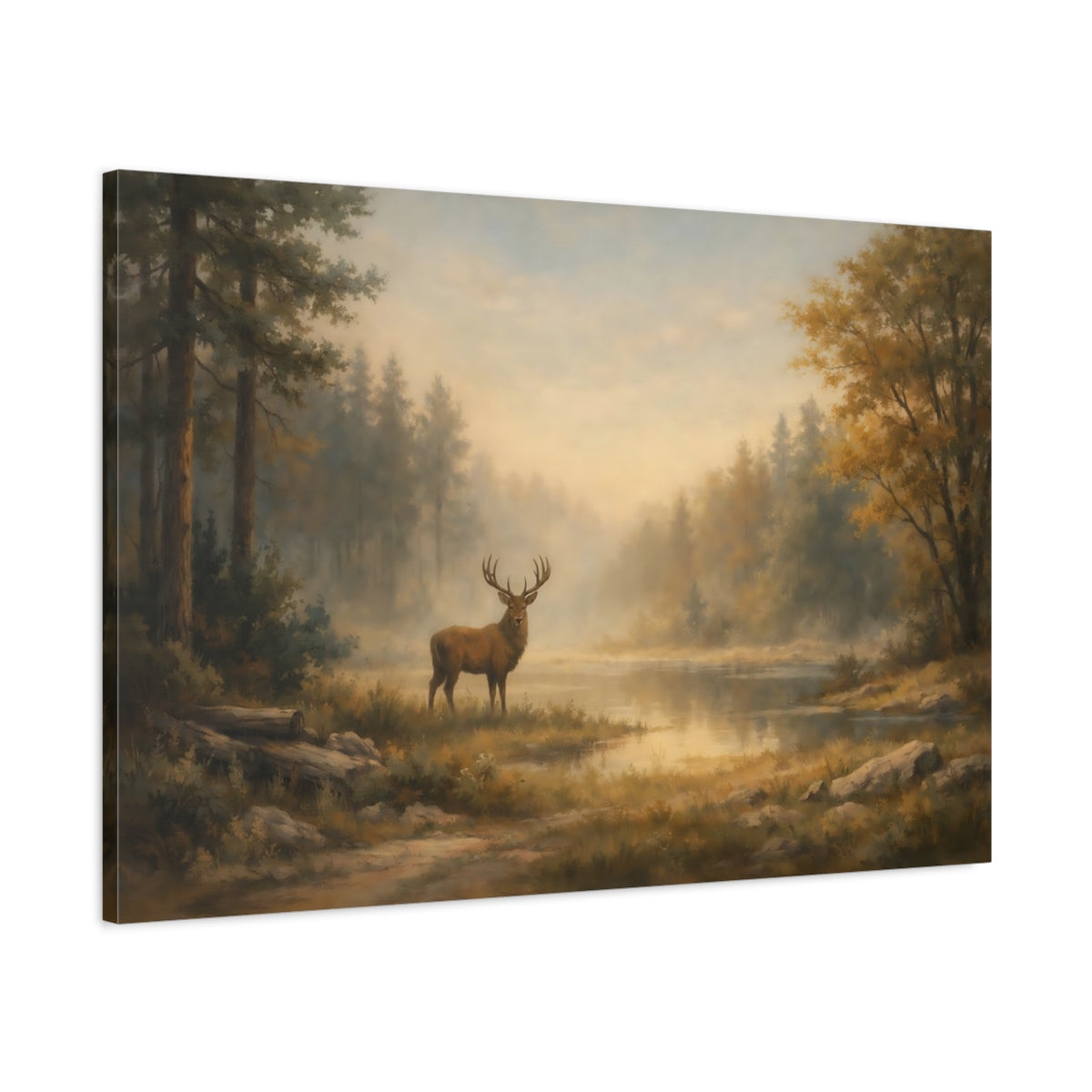 Side Mockup 1. Nature Deer Autumn Forest Deer shown as stretched canvas wall art