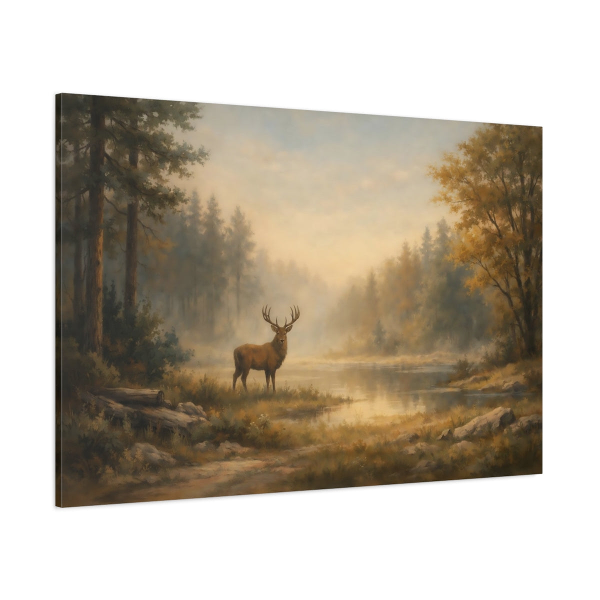 Main Mockup. Nature Deer Autumn Forest Deer shown as stretched canvas wall art