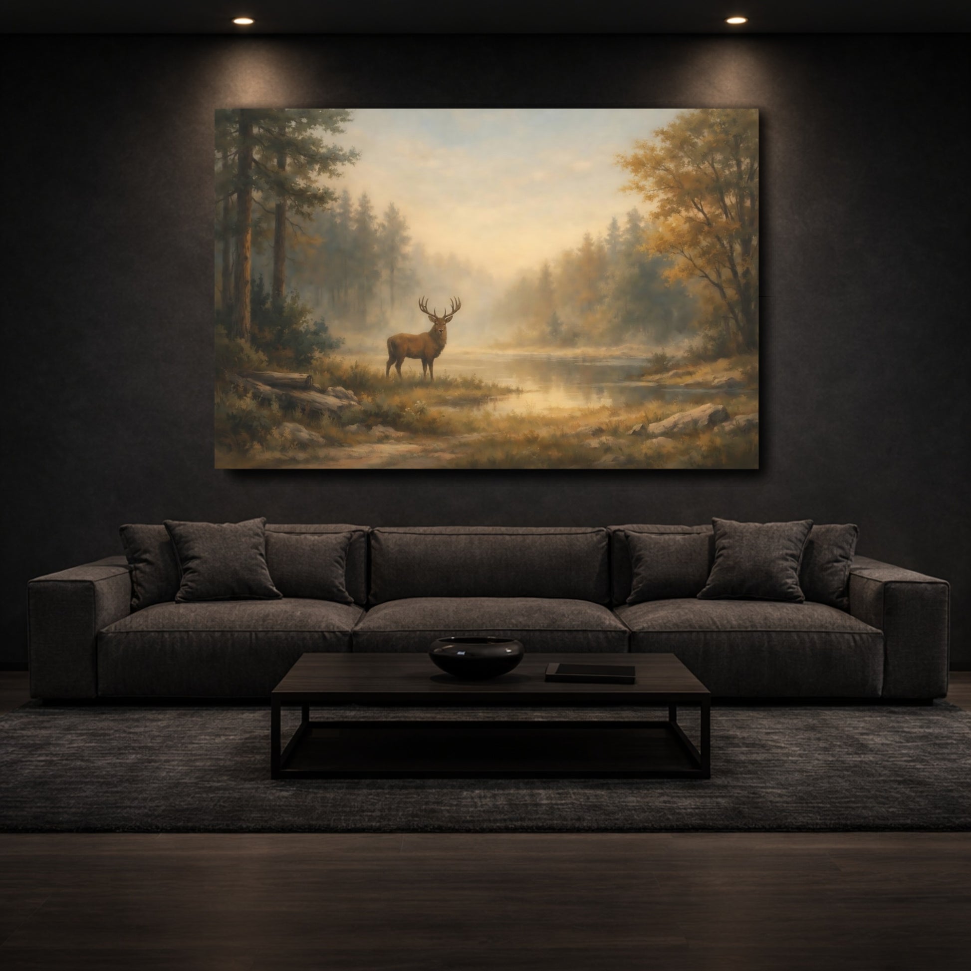 Mockup 2. Nature Deer Autumn Forest Deer shown as stretched canvas wall art