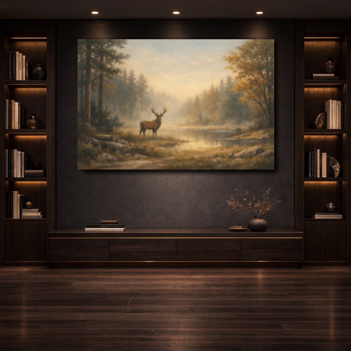 Mockup 3. Nature Deer Autumn Forest Deer shown as stretched canvas wall art