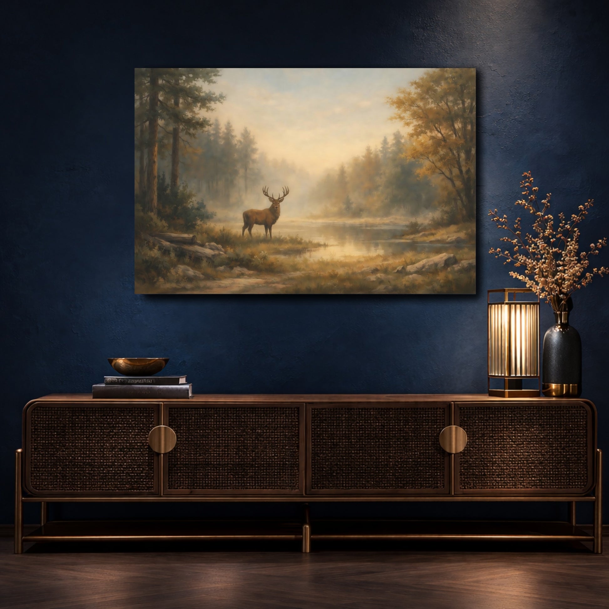 Mockup 4. Nature Deer Autumn Forest Deer shown as stretched canvas wall art