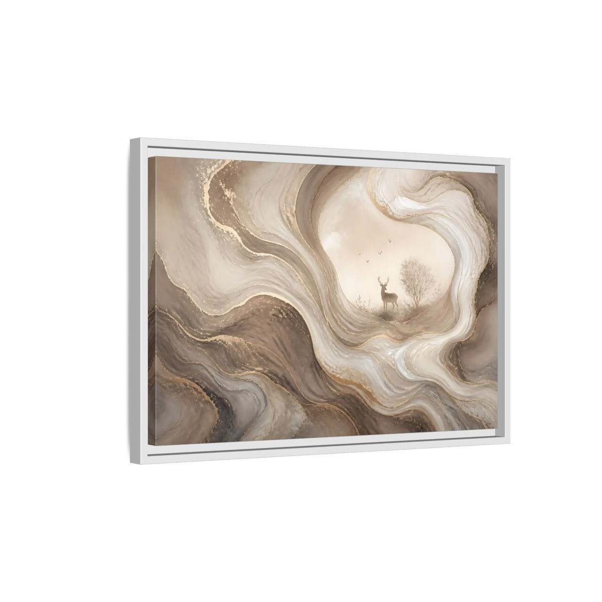 Nature Deer Brown And Gold Abstract Framed Canvas Print – Living Room, Above Fireplace - YesArtYes