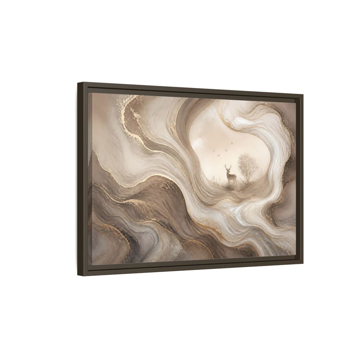 Nature Deer Brown And Gold Abstract Framed Canvas Print – Living Room, Above Fireplace - YesArtYes