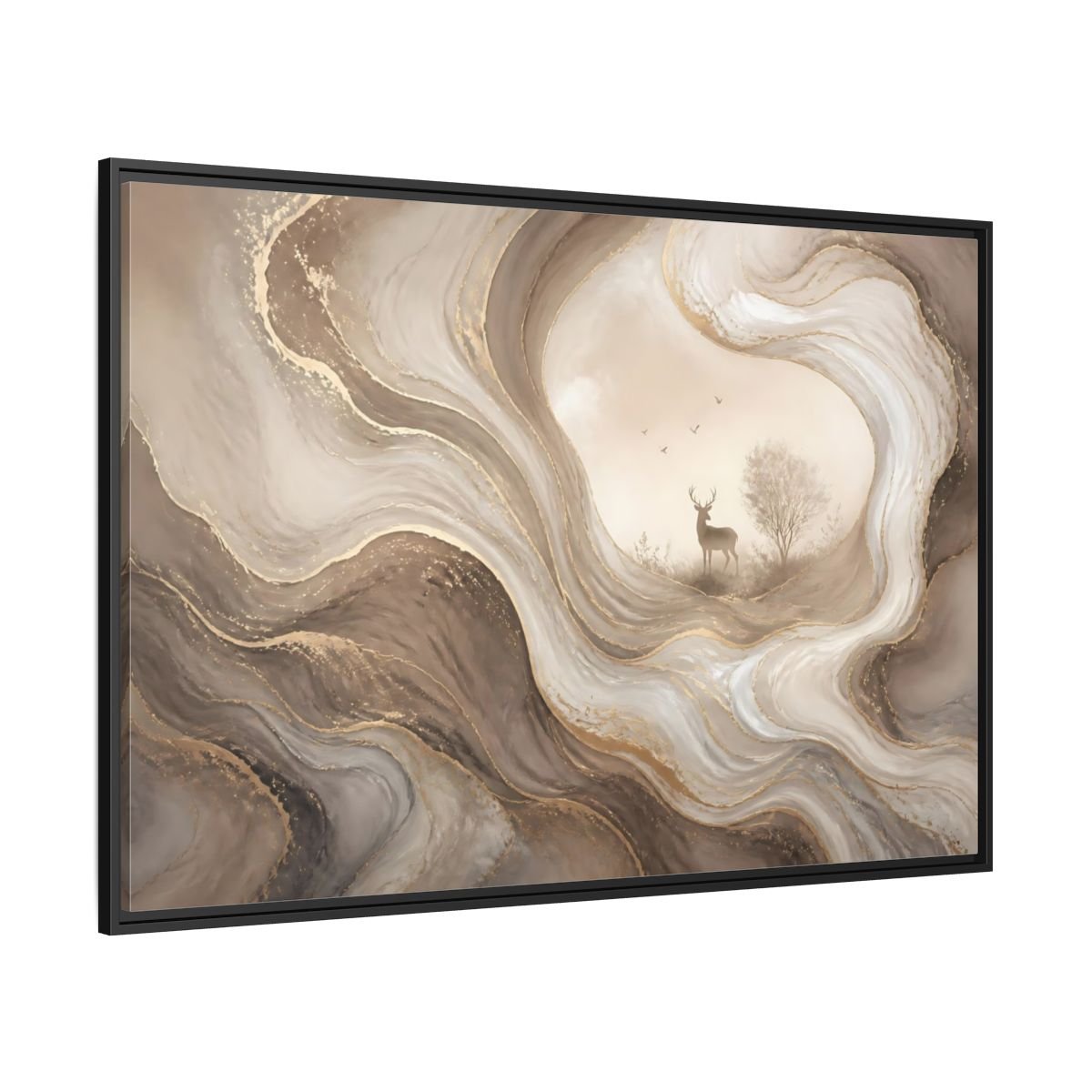 Nature Deer Brown And Gold Abstract Framed Canvas Print – Living Room, Above Fireplace - YesArtYes