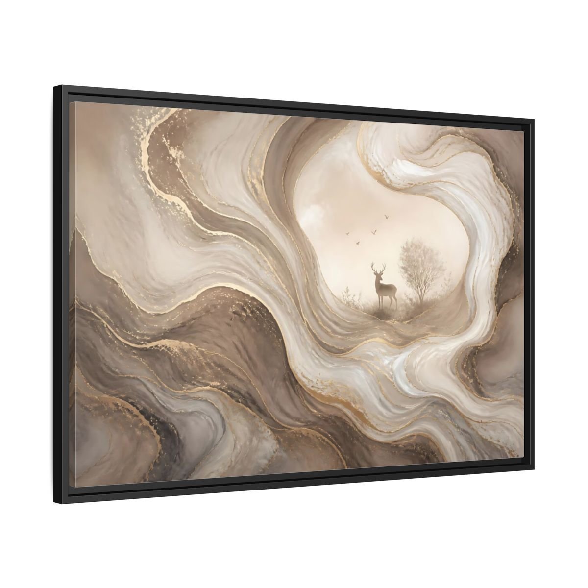 Nature Deer Brown And Gold Abstract Framed Canvas Print – Living Room, Above Fireplace - YesArtYes