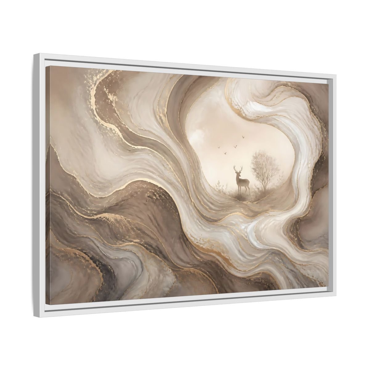 Nature Deer Brown And Gold Abstract Framed Canvas Print – Living Room, Above Fireplace - YesArtYes