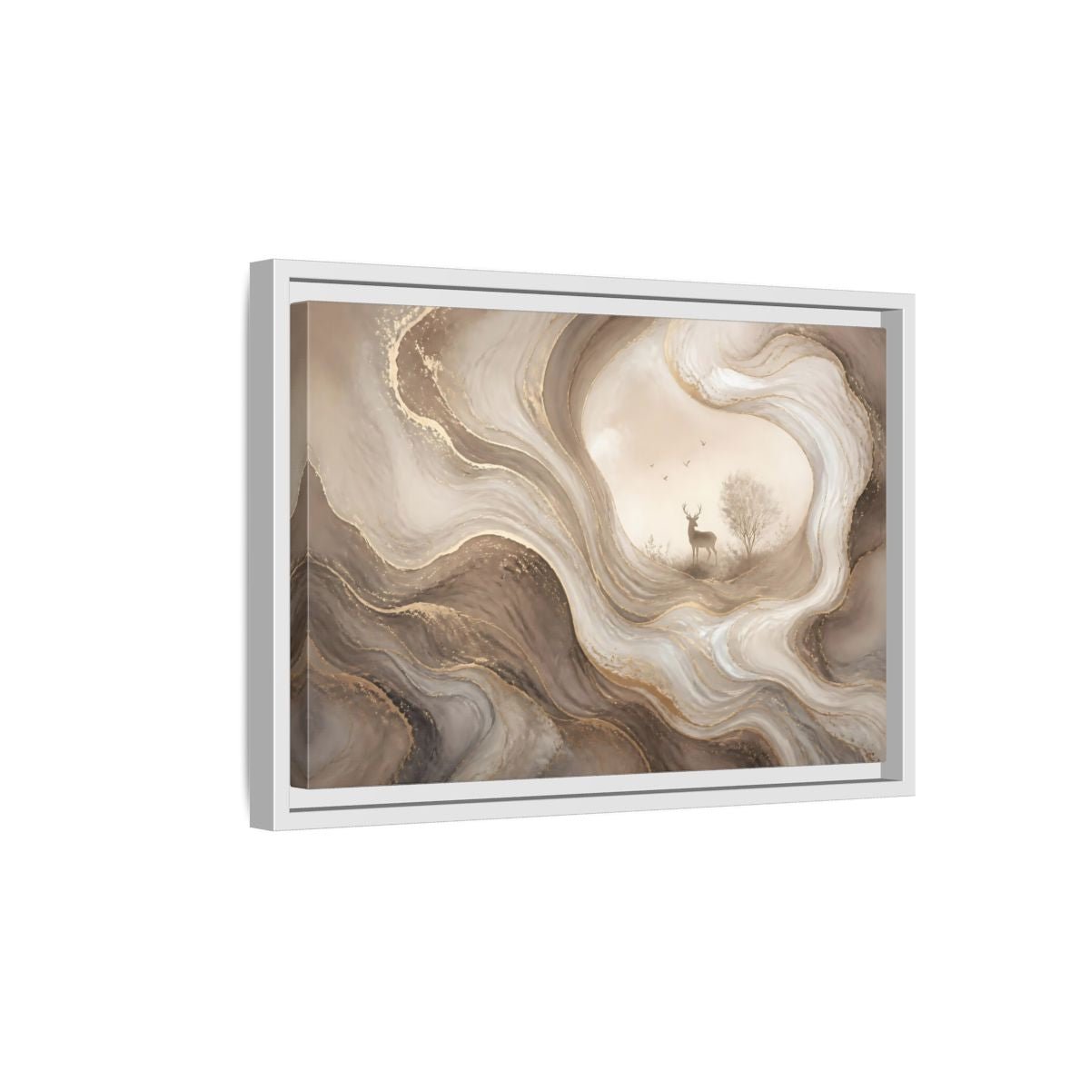 Nature Deer Brown And Gold Abstract Framed Canvas Print – Living Room, Above Fireplace - YesArtYes