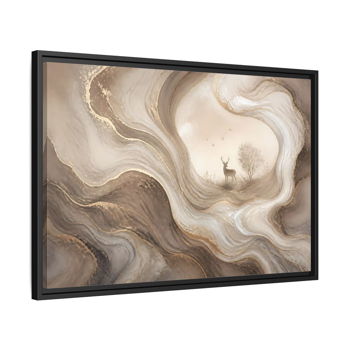 Nature Deer Brown And Gold Abstract Framed Canvas Print – Living Room, Above Fireplace - YesArtYes