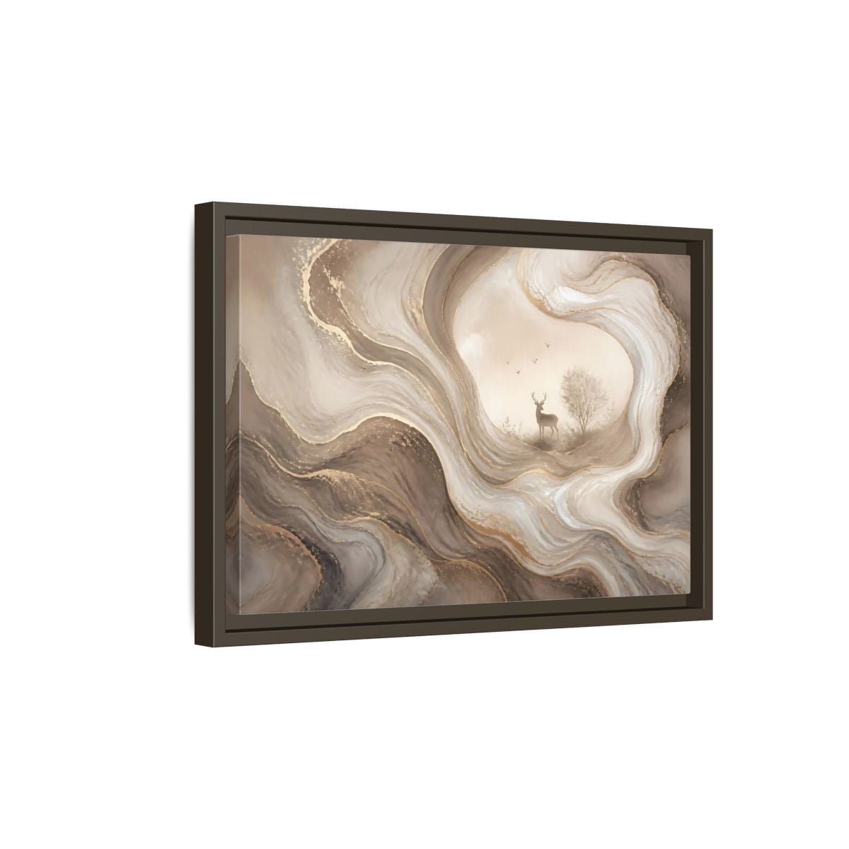 Nature Deer Brown And Gold Abstract Framed Canvas Print – Living Room, Above Fireplace - YesArtYes