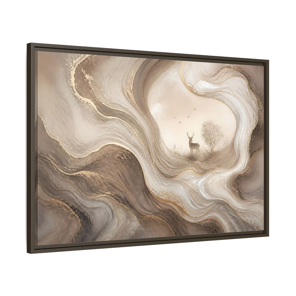Nature Deer Brown And Gold Abstract Framed Canvas Print – Living Room, Above Fireplace - YesArtYes