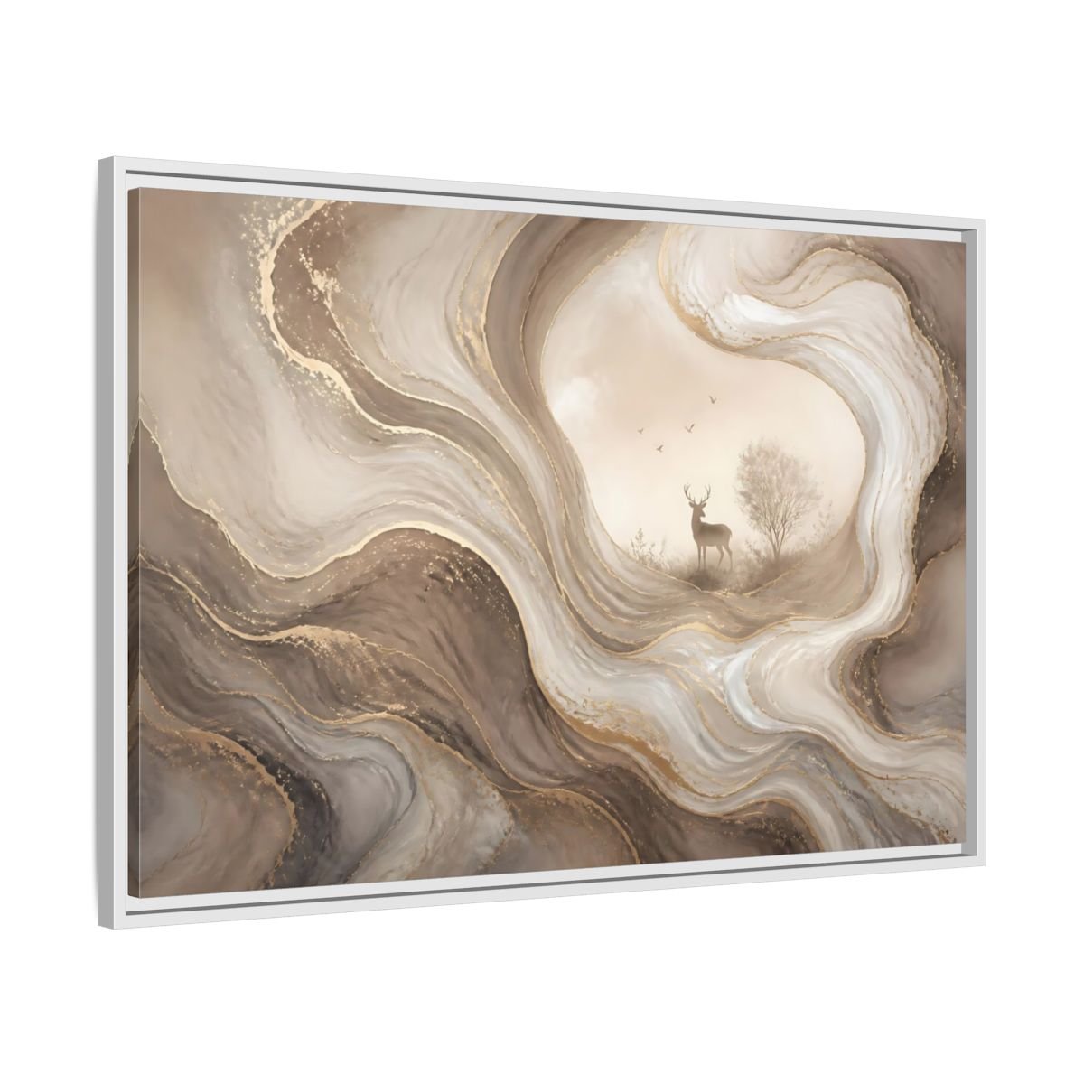 Nature Deer Brown And Gold Abstract Framed Canvas Print – Living Room, Above Fireplace - YesArtYes