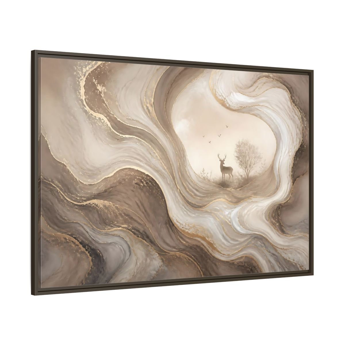 Nature Deer Brown And Gold Abstract Framed Canvas Print – Living Room, Above Fireplace - YesArtYes