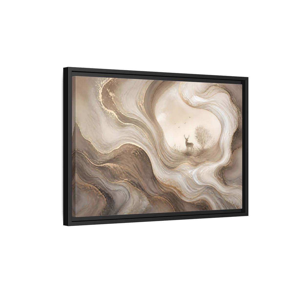 Nature Deer Brown And Gold Abstract Framed Canvas Print – Living Room, Above Fireplace - YesArtYes