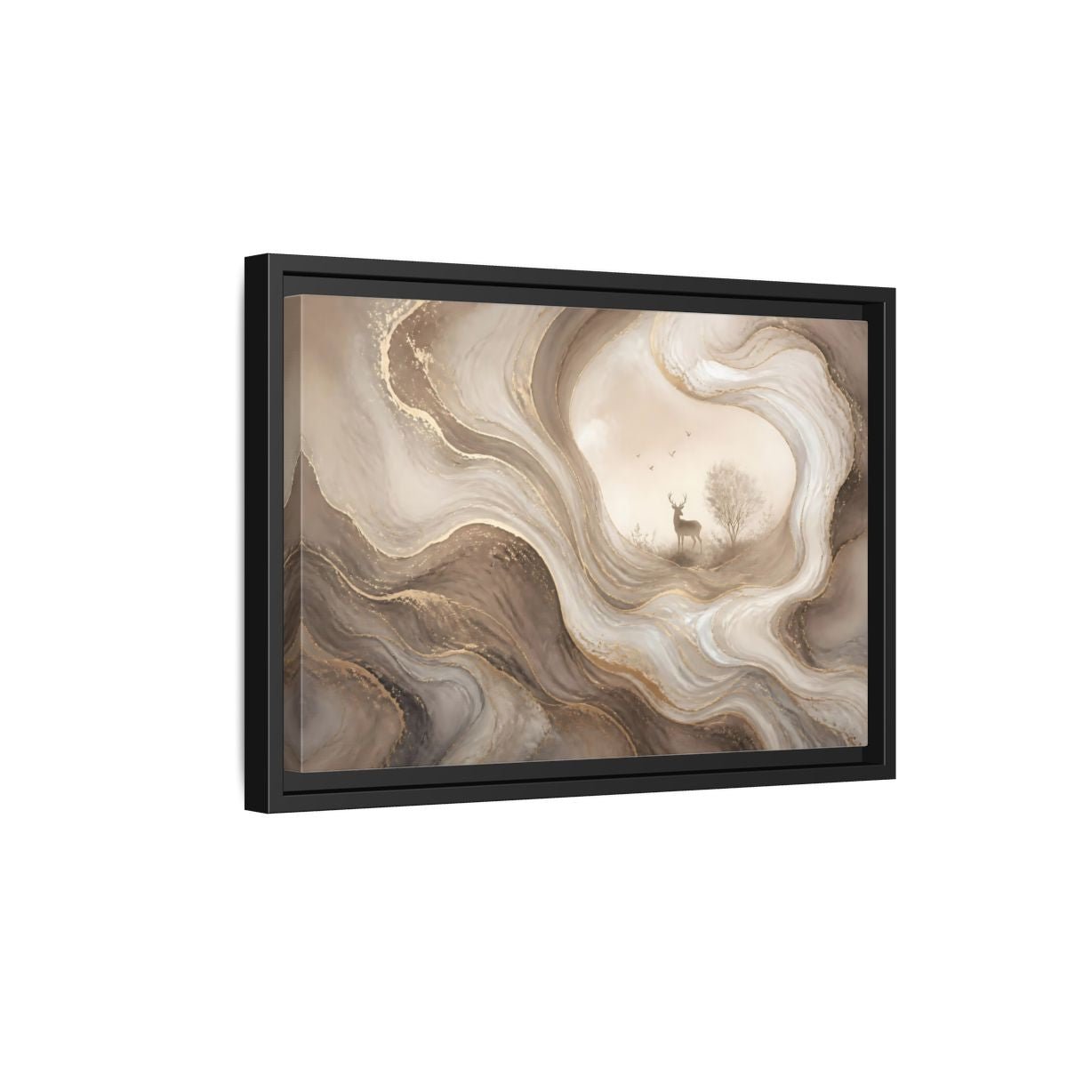 Nature Deer Brown And Gold Abstract Framed Canvas Print – Living Room, Above Fireplace - YesArtYes
