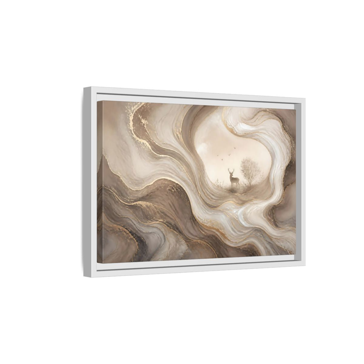Side Mockup 4. Nature Deer Brown And Gold Abstract shown as framed canvas print