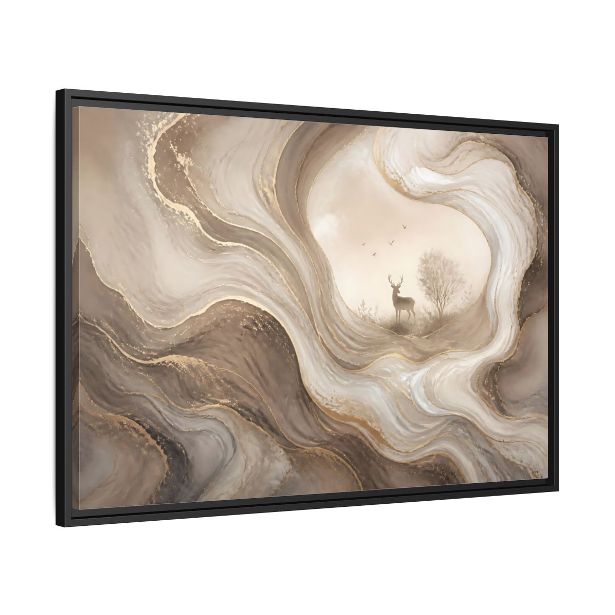 Side Mockup 13. Nature Deer Brown And Gold Abstract shown as framed canvas print