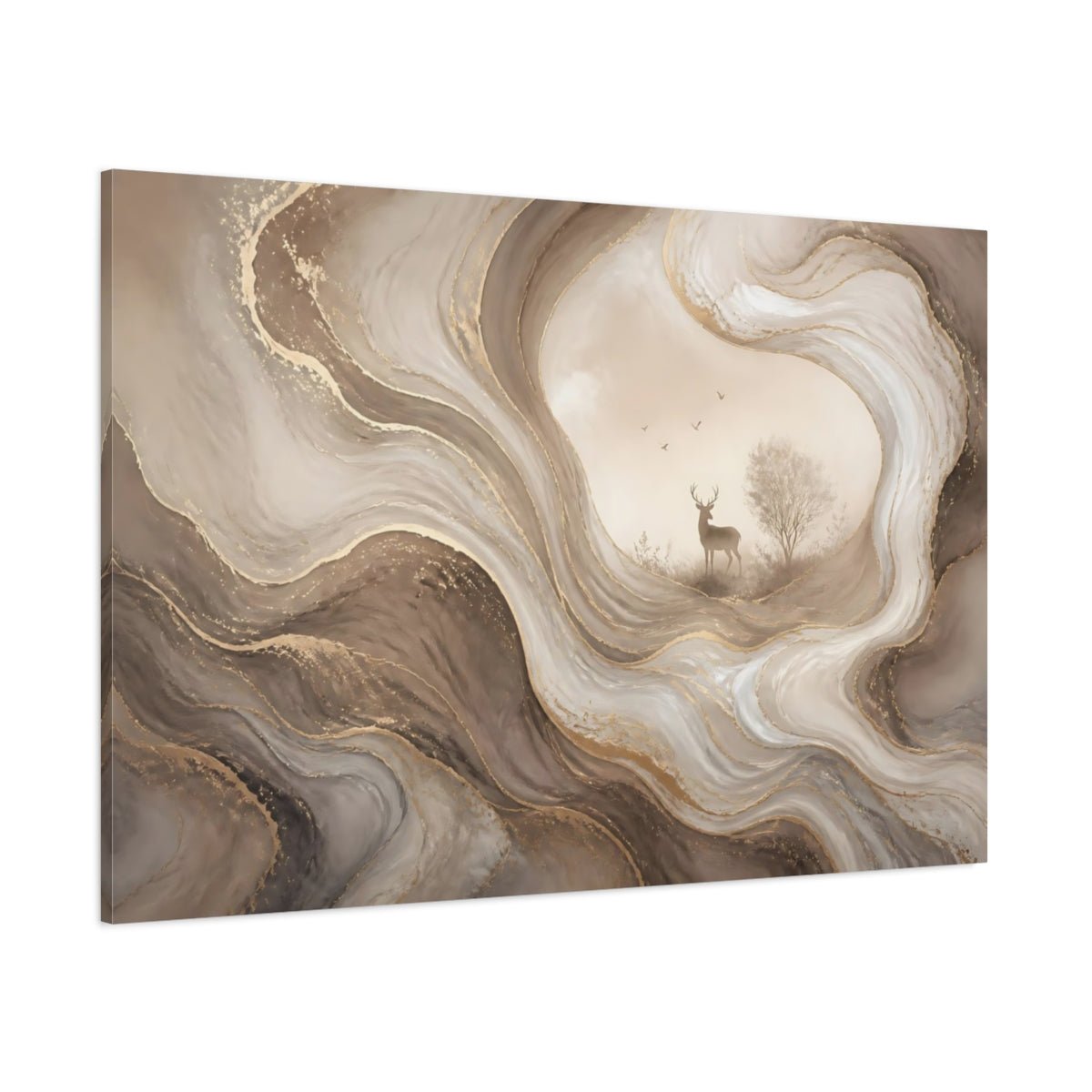 Nature Deer Brown And Gold Canvas Print – Living Room, Above Console Table - YesArtYes