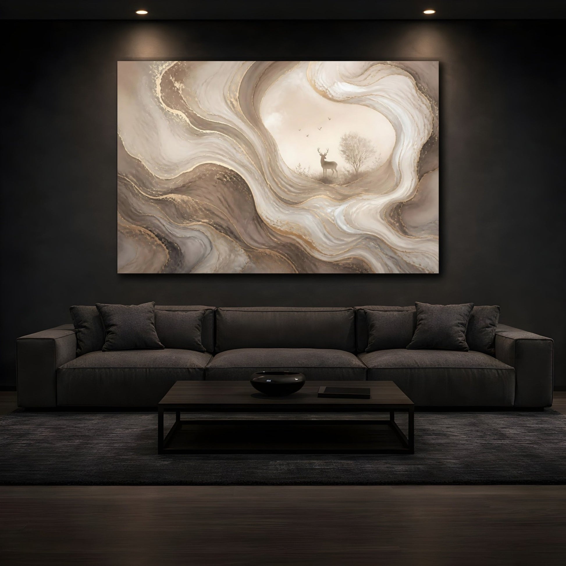 Nature Deer Brown And Gold Canvas Print – Living Room, Above Console Table - YesArtYes
