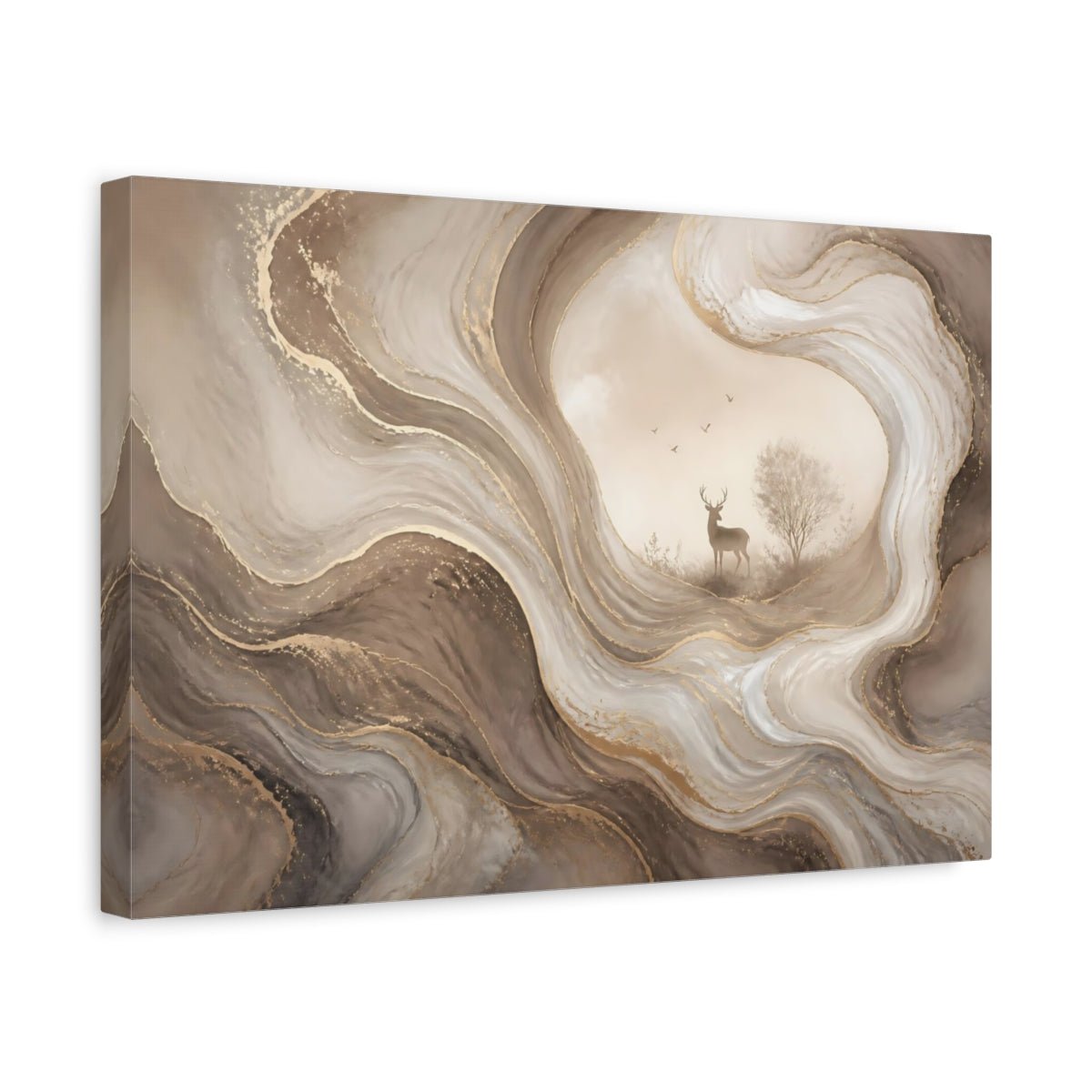 Nature Deer Brown And Gold Canvas Print – Living Room, Above Console Table - YesArtYes