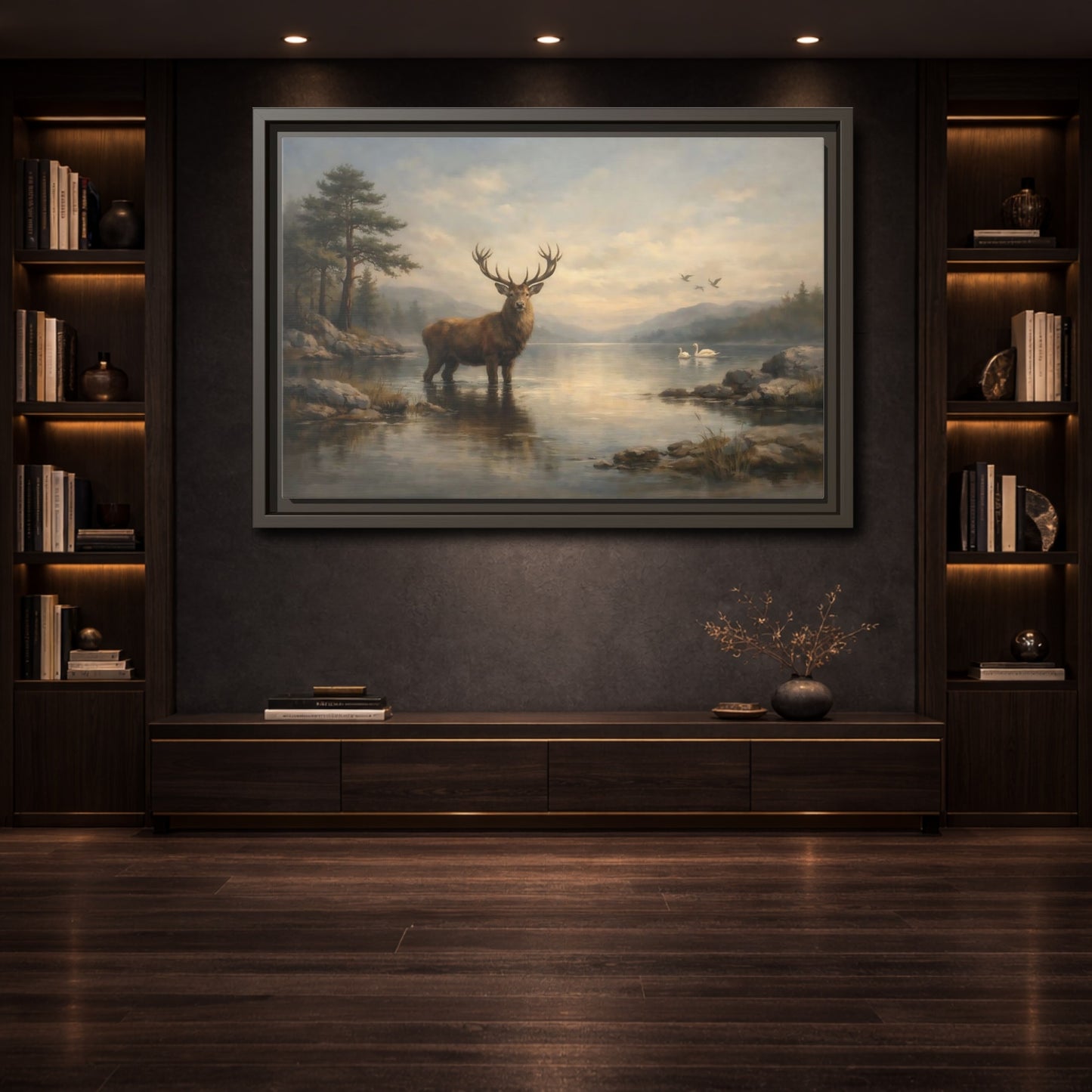 Mockup 3. Nature Deer Brown Deer Landscape shown as stretched canvas wall art