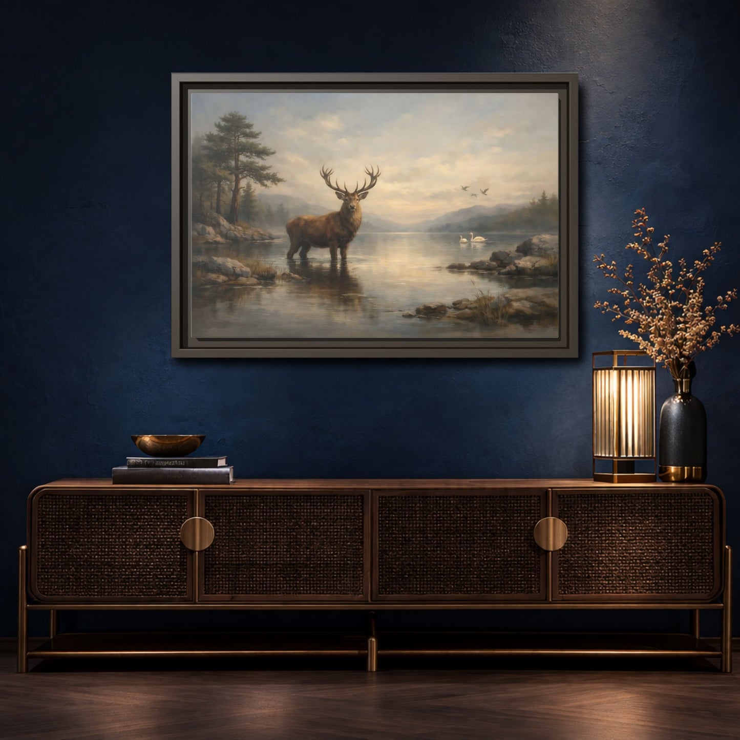 Mockup 4. Nature Deer Brown Deer Landscape shown as stretched canvas wall art