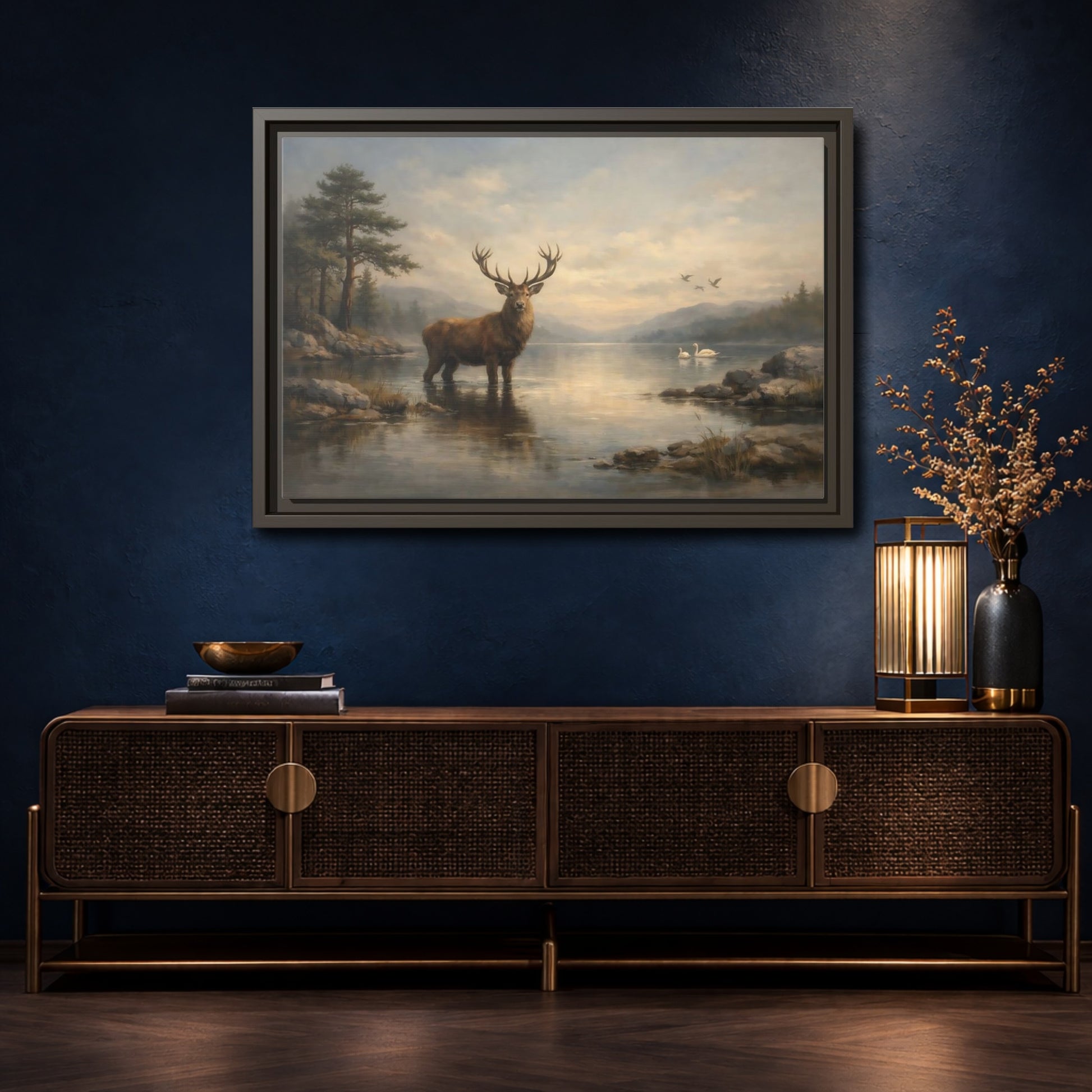 Mockup 4. Nature Deer Brown Deer Landscape shown as stretched canvas wall art