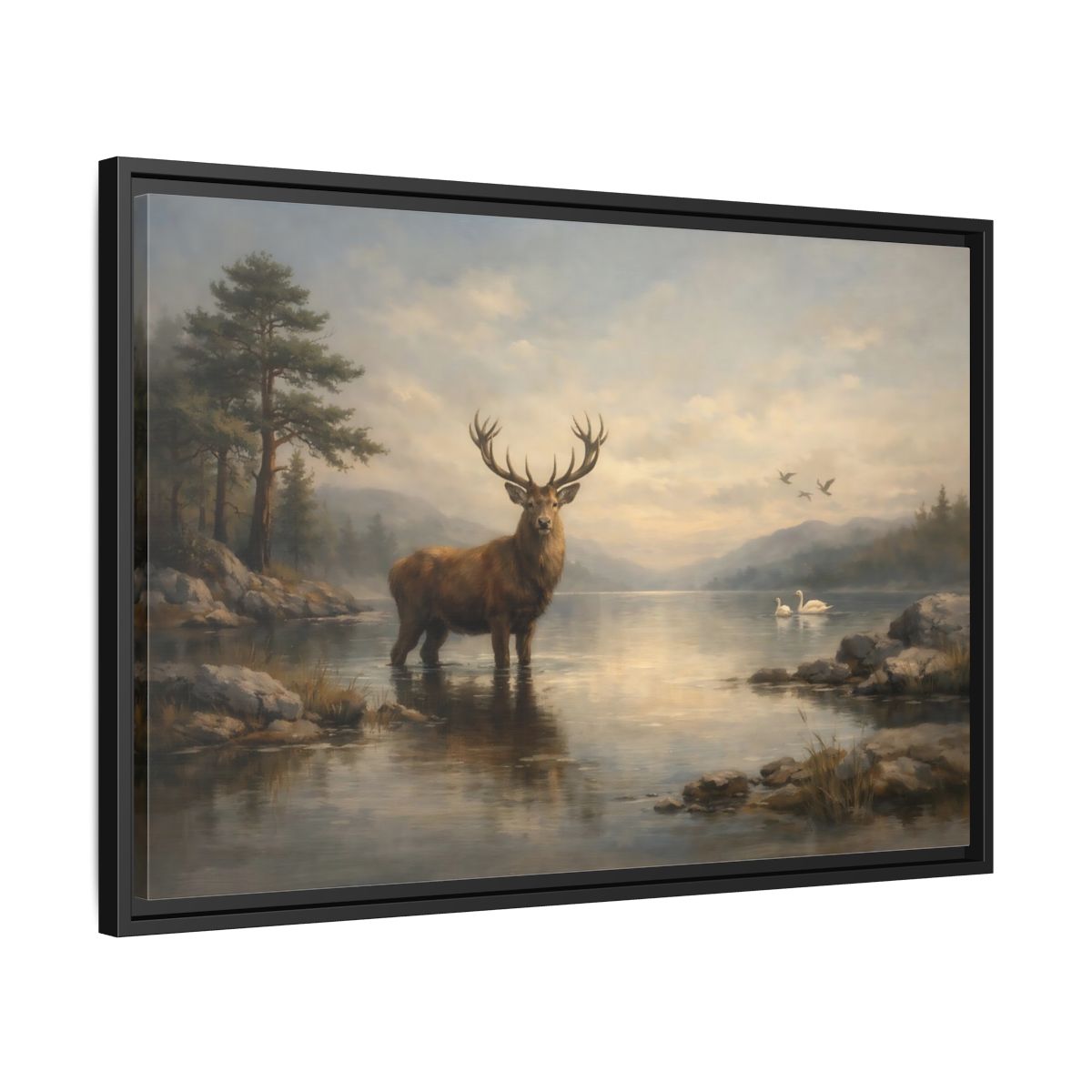 Side Mockup 14. Nature Deer Brown Deer Landscape shown as stretched canvas wall art
