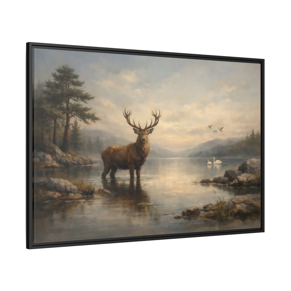 Side Mockup 12. Nature Deer Brown Deer Landscape shown as stretched canvas wall art