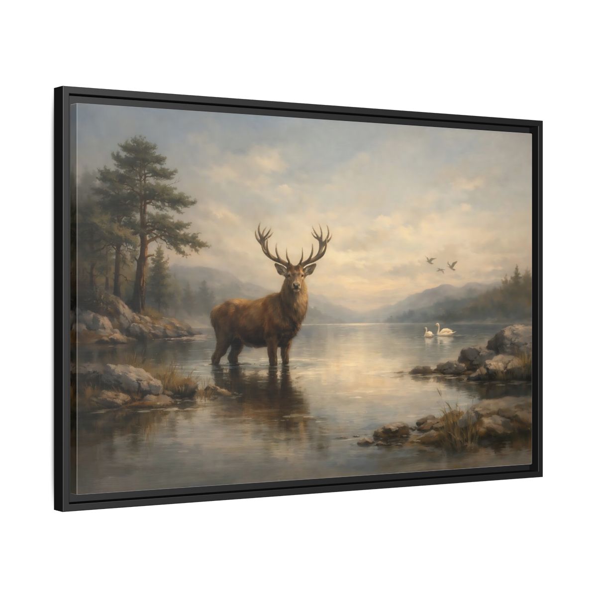 Side Mockup 13. Nature Deer Brown Deer Landscape shown as stretched canvas wall art