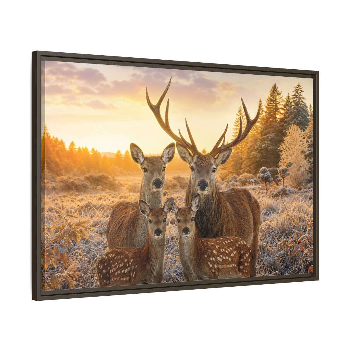 Main Mockup. Nature Deer Family Golden Deer Family shown as stretched canvas wall art