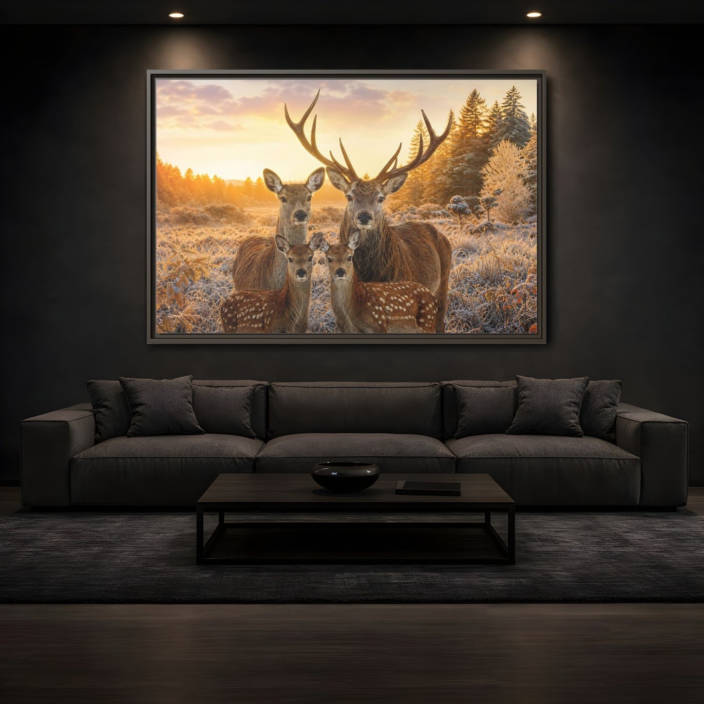 Mockup 3. Nature Deer Family Golden Deer Family shown as stretched canvas wall art