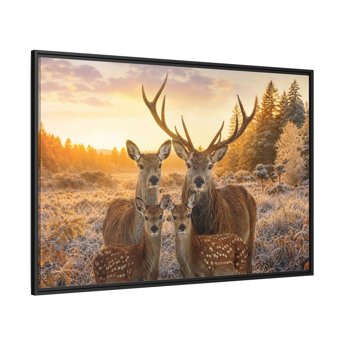 Side Mockup 12. Nature Deer Family Golden Deer Family shown as stretched canvas wall art