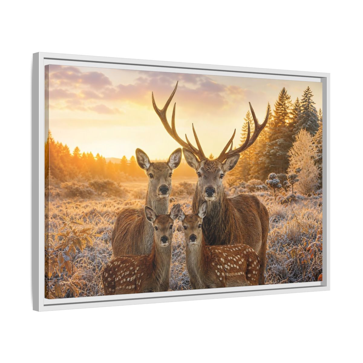 Side Mockup 10. Nature Deer Family Golden Deer Family shown as stretched canvas wall art