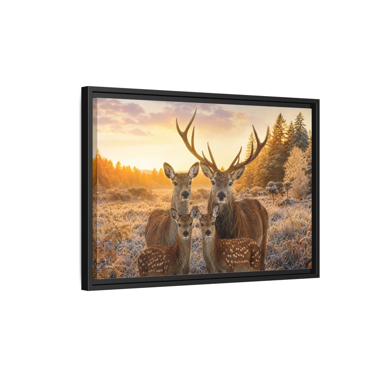 Side Mockup 3. Nature Deer Family Golden Deer Family shown as stretched canvas wall art