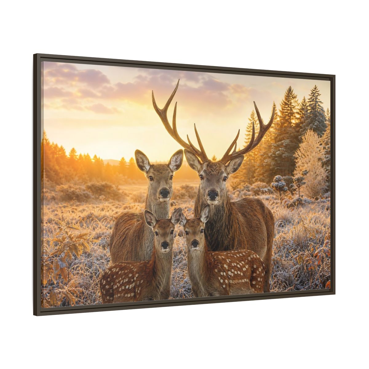 Side Mockup 8. Nature Deer Family Golden Deer Family shown as stretched canvas wall art